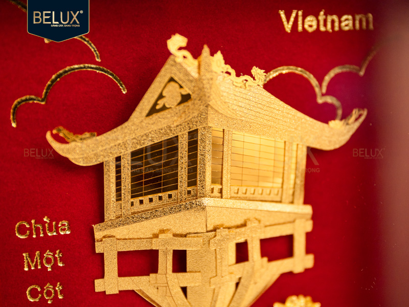 Tranh Chùa Một Cột Dát Vàng 24k 20x18cm